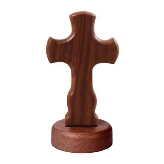 Standing Wooden Crucifix Statue Tabletop Religious Figurine Spiritual Christian Gift for Church Home Office Table Decor