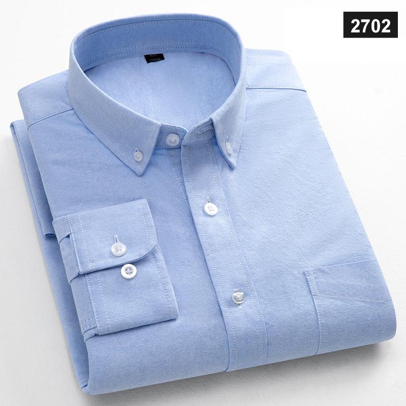 

Класична посадка Модна бавовняна сорочка з довгим рукавом для чоловіків Одна кишеня Приталений крій Повсякденний топ М який Оксфорд Однотонний Офісний одяг M