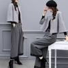 2025 Women's Plus Size Woolen Two-Piece Suit: Short Coat & Wide Leg Pants for Autumn/Winter Fashion.
