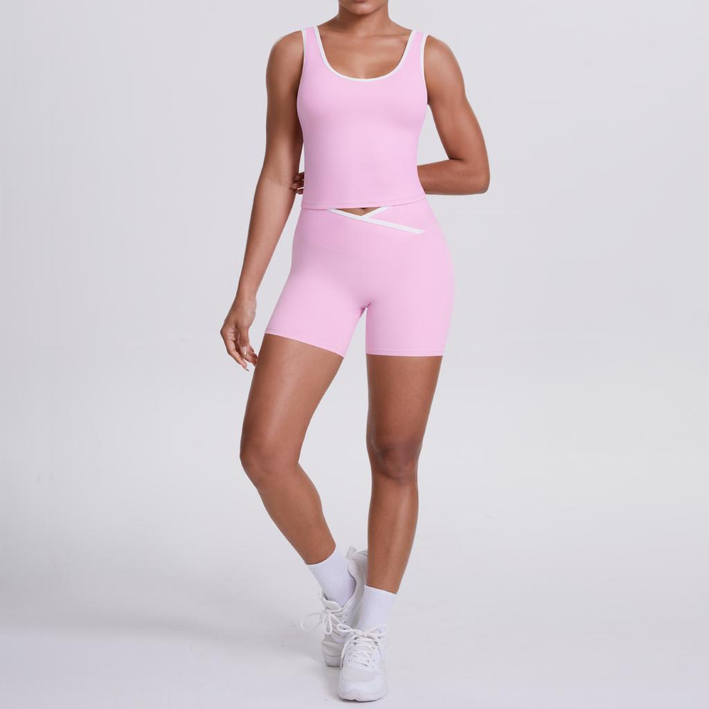 New double-sided abrasive contrasting colors, tight-fitting and breathable cross yoga suit, sports running and fitness two-piece suit