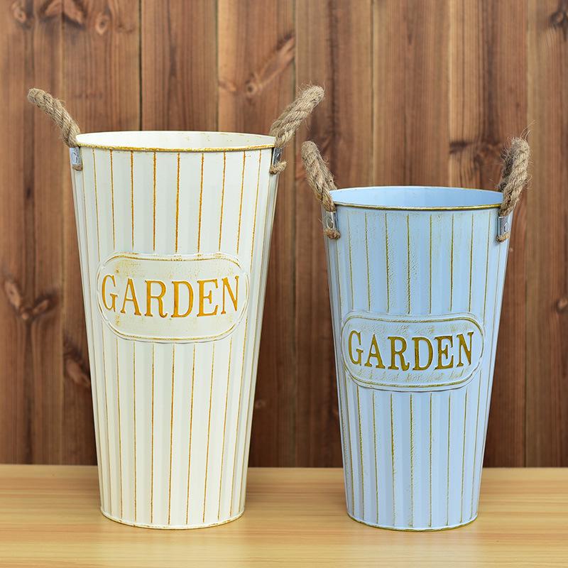 Hydration Bucket Retro Wrought Iron Flower Vase for Home Decor and Arrangements - Extra Large Dried Fresh Floral Display Cylinder