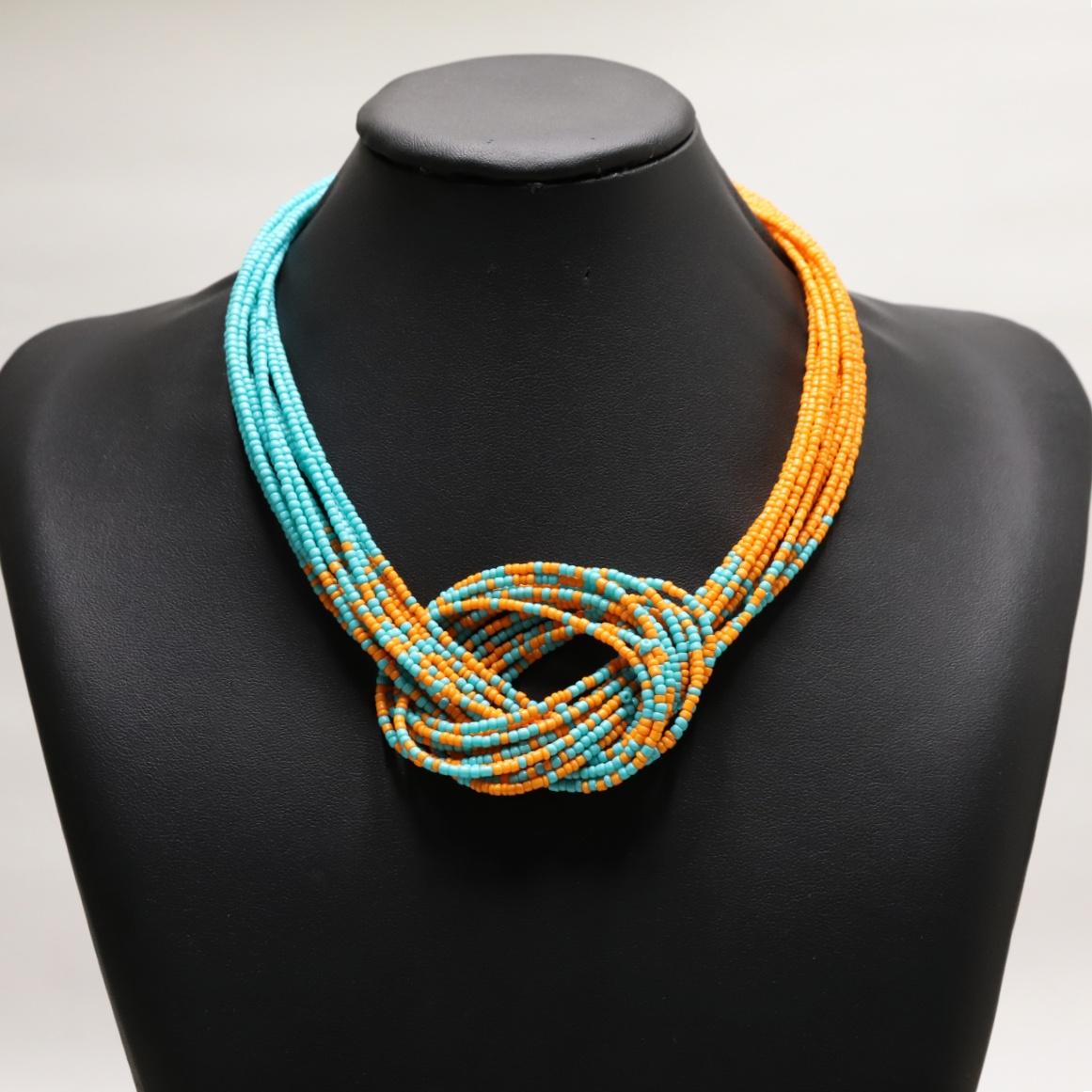 1pc Bohemian ethnic style multi-layer color blocked rice bead necklace