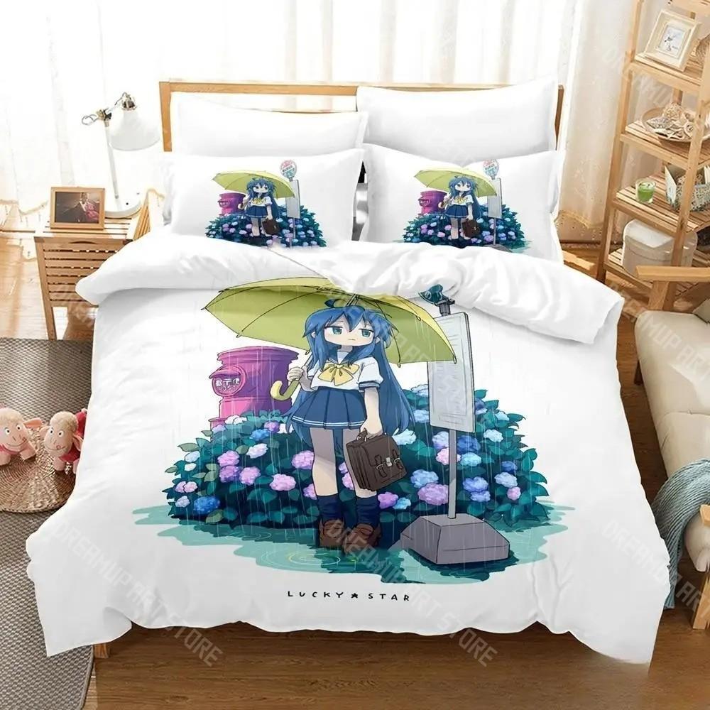 3D Printed Lucky Star Konata Izumi Bedding Set for Boys Girls Duvet Cover Pillowcase Twin Queen King Full Single Double Sizes