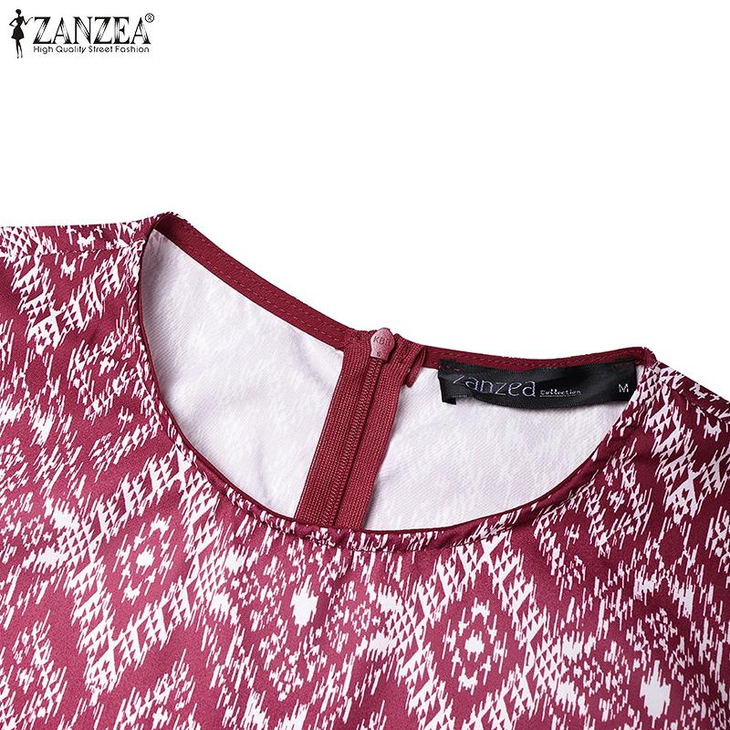 ZANZEA Ethnic Print Patchwork Casual Round Neck Short Sleeve Women Dress
