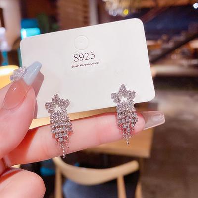 925 Silver Needle Fashion Full Diamond Five-pointed Star Earrings Retro High Sense Online Celebrity Earrings Star Earrings Female.