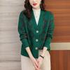Pullover-Cardigan für Damen, kurz, V-Ausschnitt, locker und dünn, große Größe, verdickt, lässige Strick-Außenjacke für Damen