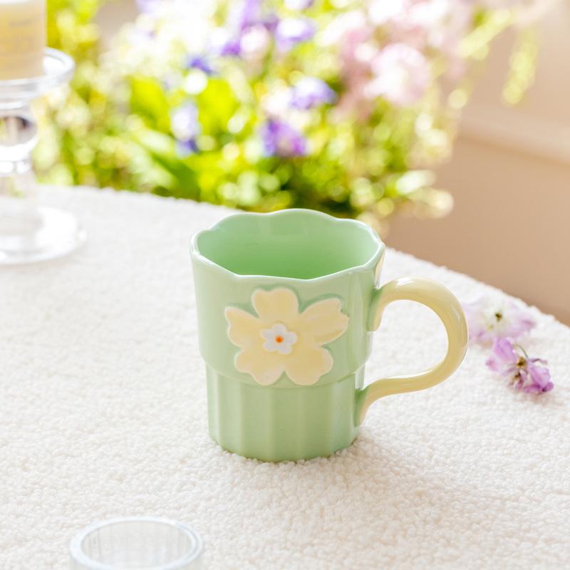 Creative Hand-painted Relief Contrasting Color Flower Cup Household Water Cup Design Sense Niche Mug Ceramic Souvenir Coffee Cup