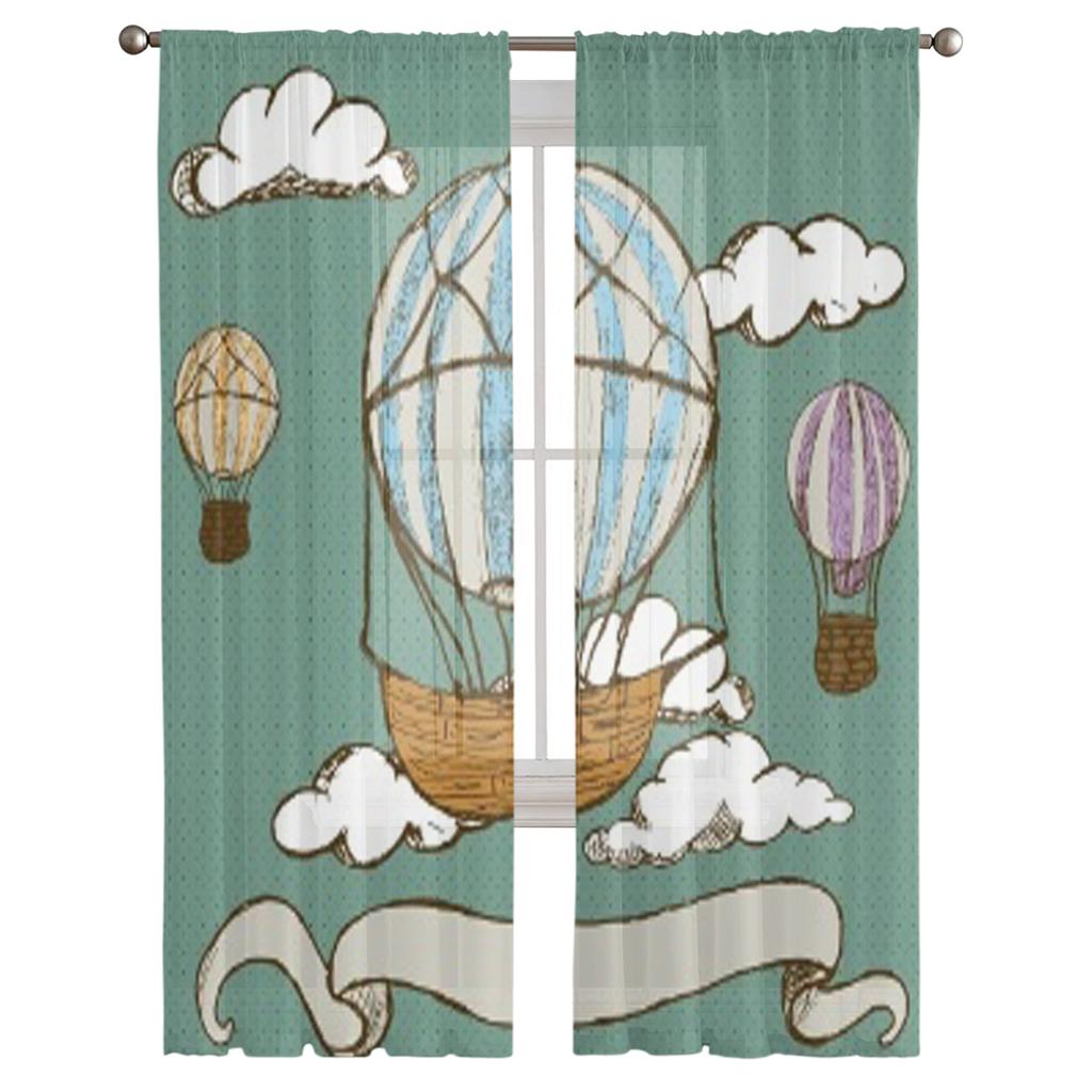 Vintage Heißluftballons Tüll Vorhänge für Wohnzimmer Sheer Vorhang Schlafzimmer Schleier Organza Dekorative Fenster Behandlungen