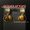 Western Region French Maillard Tiger Eye Stone Middle Aged Earstuds Vintage High End Double Sided Lock Retro Jewelry