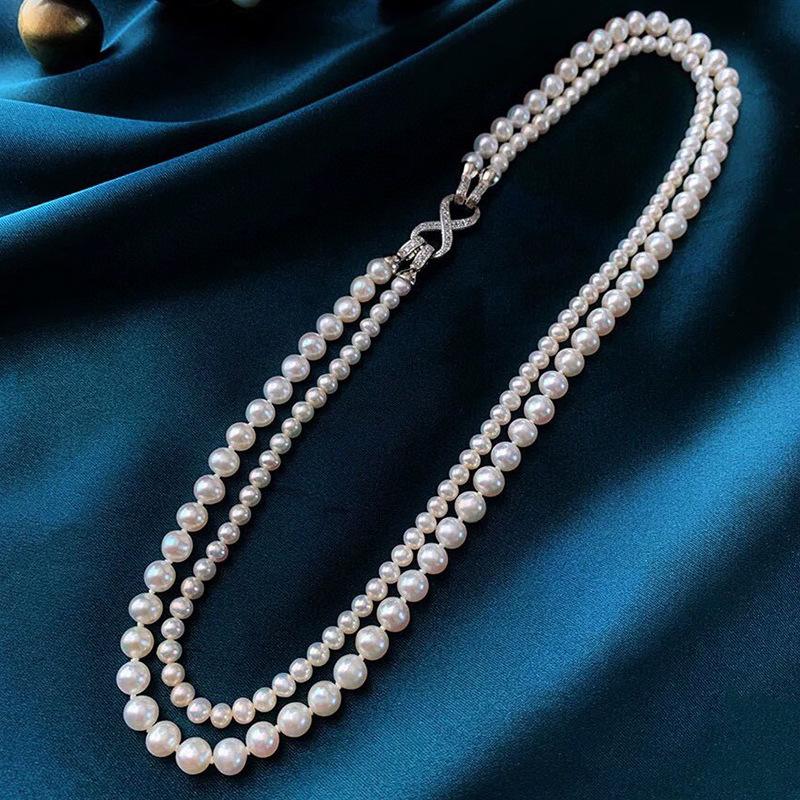 Natural White Freshwater Pearl Necklace for Women Single or Double Layer Fashion Jewelry Various Sizes белый