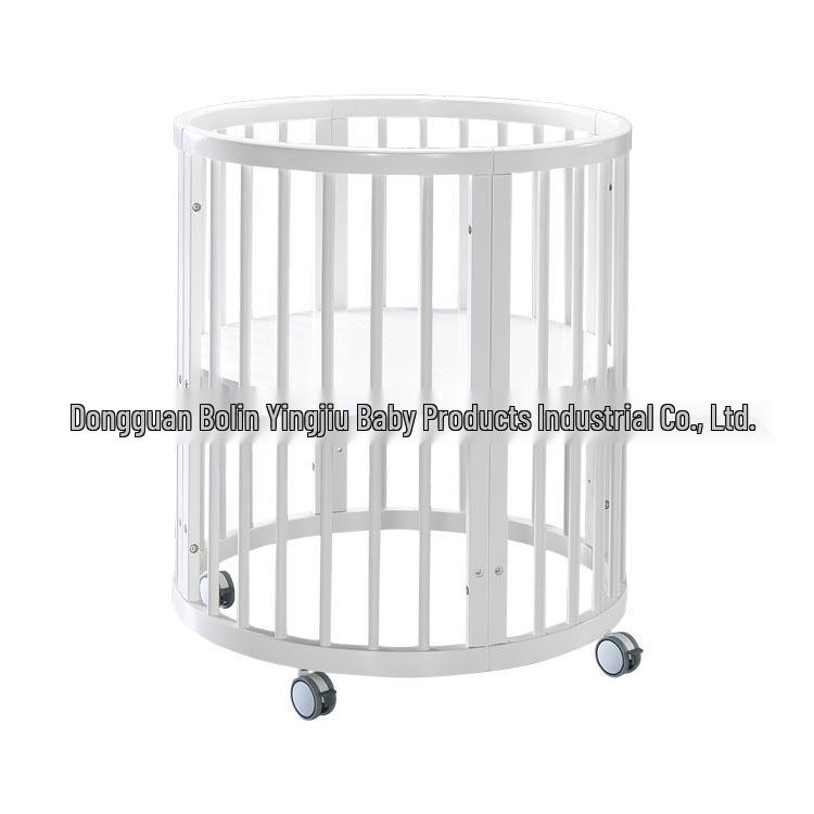 INS Bolin Multifunctional Solid Wood Round Baby Bed: Convertible Twin and Co-Sleeping.