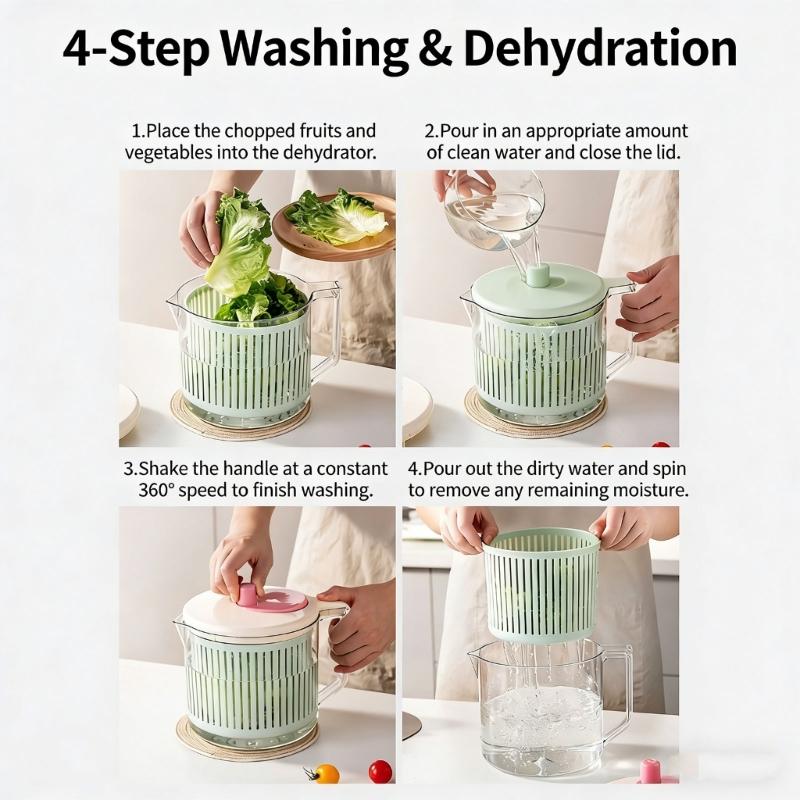 Practical Plastic Vegetable Fruit Dehydrator Spinner Bowl For Daily Cooking Drain Basket with Handle