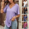 Spring Summer Women's Solid V-Neck Short Sleeve Loose Casual T-Shirt Top for Women Crossborder European American Fashion