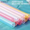 6PCS Reusable Food Grade Transparent Bendable Silicone Straws Straight Drinking Straw With Cleaning Brush Set Party Accessory