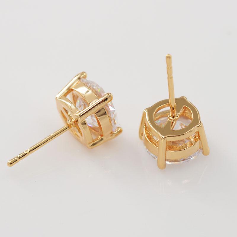 Wholesale Jewelry -- Single Round Clear CZ Stud Earrings for Women 18 K /14 K Gold Plated AAA+ Cubic Zircon