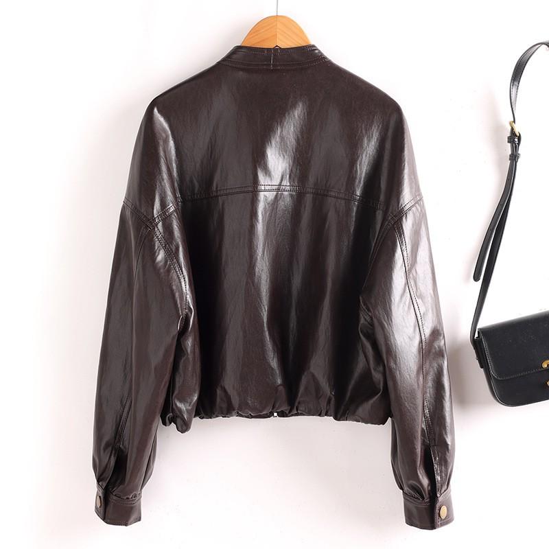 Womens Soft Lamb Leather POLO Collar Jacket Casual Outerwear Slim Fit Lightweight Coat