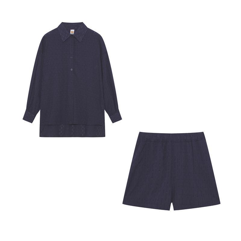 Herbst Damen Europa und die Vereinigten Staaten Hemd Set Jacquard Puffärmel Top Shorts Pendler Sinn Lässiger Anzug
