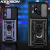 KEYSION Shockproof Armor Case for Xiaomi POCO C40 M5s Push Pull Camera Protection C Phone Back Cover for Redmi 10 Power