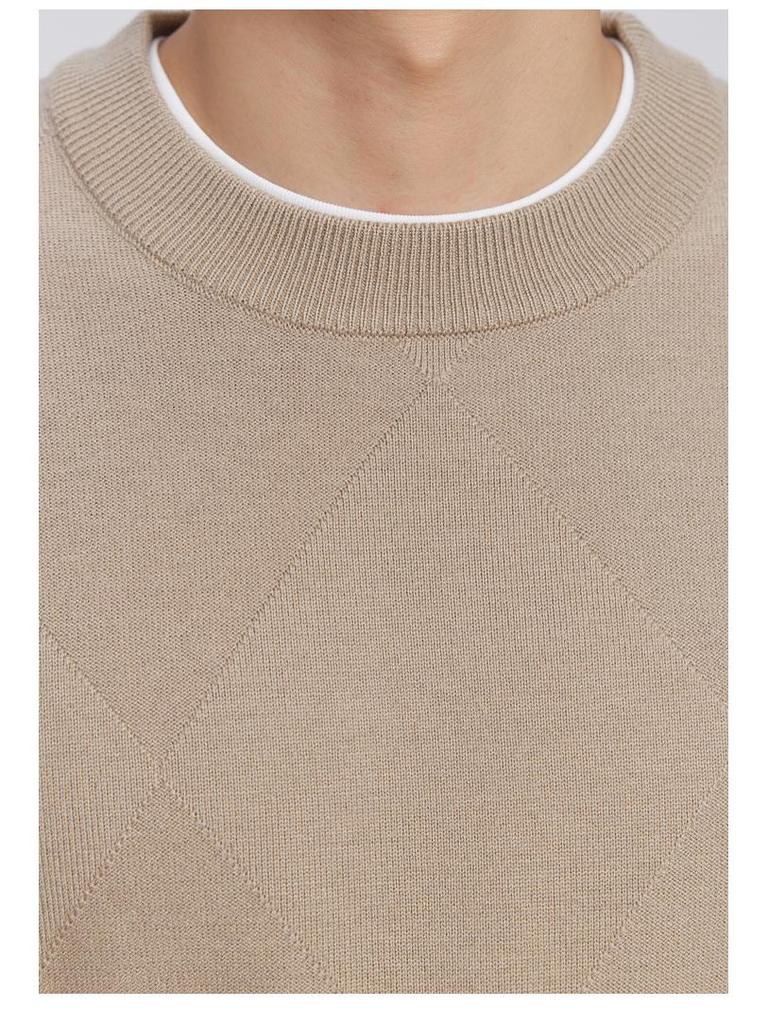 Men's High-Quality Diamond Jacquard Round Neck Sweater, 2024 Autumn/Winter, Slightly Loose Long Sleeve Knitwear