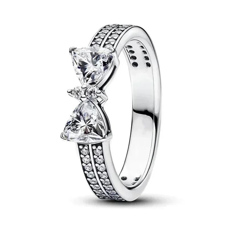 Anillo Original de Plata 925 Corazón Colorido Corona Lazo Luna Concha Cristal para Mujer Regalo de San Valentín Cumpleaños Joyería DIY