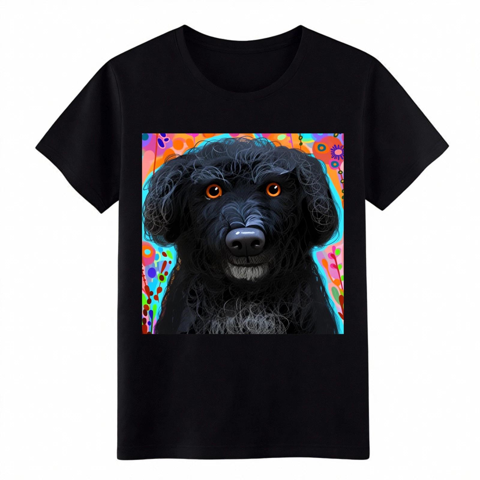 

Vibrant Black Dog Art T-Shirt,Floral Background, Casual Graphic Tee for WomenMen 2XL