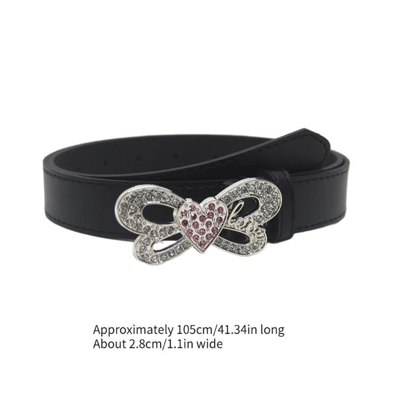 Shinning Rhinestone Waist Belts with Heart&Butterfly Buckle for Rock Fan Adjust Belt for Teens Female Jeans Skirt