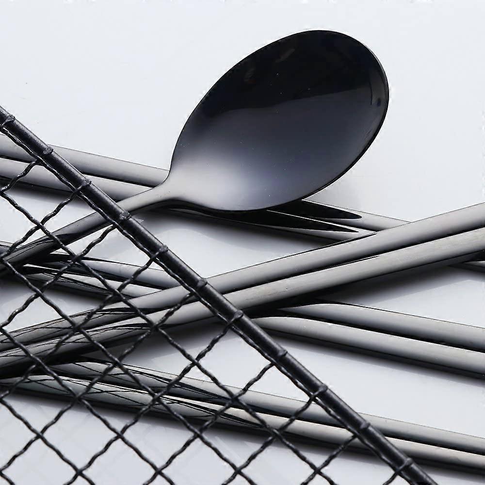 4 Sets Korean Chopsticks Korean Spoons Black Stainless Steel Chopsticks Spoon Service for 4 People