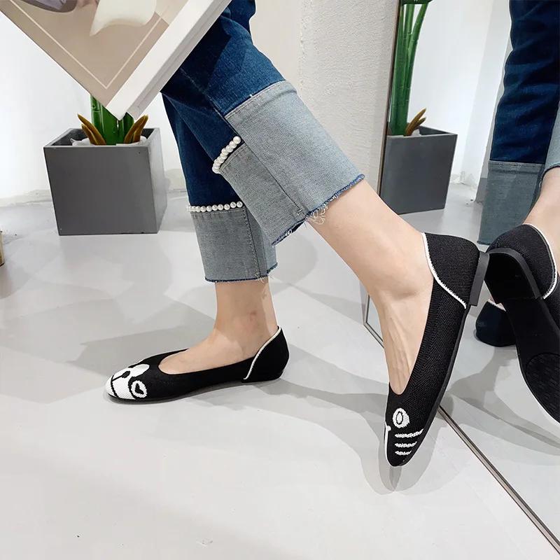 fashion Breathable  Shoes Cat and Dog Series Round Toe Shallow Mouth Single Shoe Women's Casual Comfort Knitted Shoes 2024