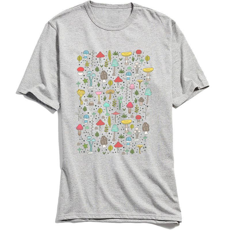 Casual Unisex T Shirt Mushrooms Spring Tshirt 2024 Cartoon Printed Male Clothing 100 Cotton Fabric Black Tops Tees Tshirt