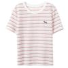 Sancai Women's Textured Striped Embroidered Short Sleeve T-Shirt