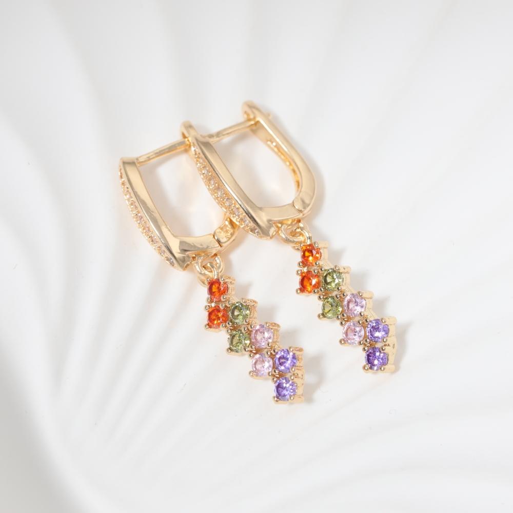 1 Pair Fashion Colorful Geometry Zirconia Dangle Earrings for Women Jewelry Wedding Party Accessories