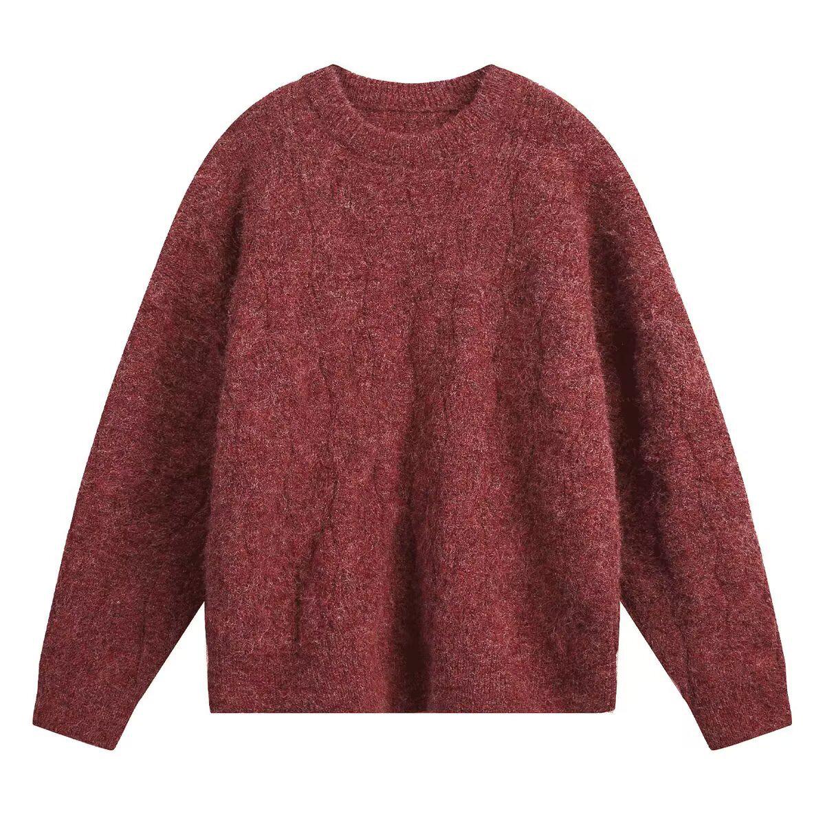 Unisex Retro Chunky Knit Sweater - Heavyweight, Round Neck, Loose Fit for Autumn/Winter M