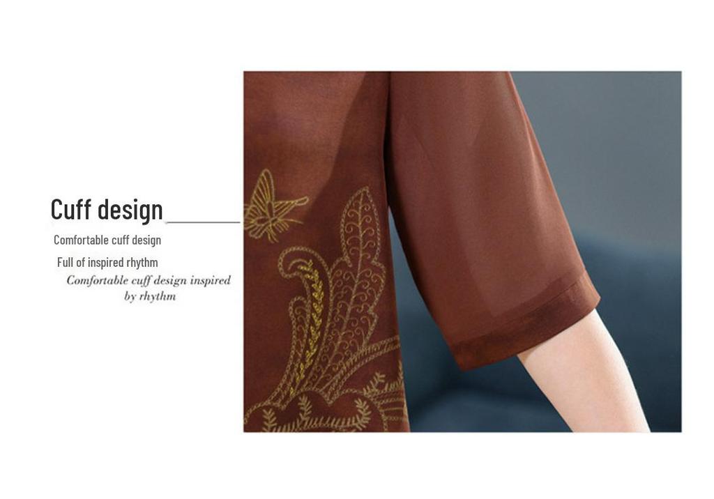Spring/Summer Medium-Sleeve Shirt for Middle-Aged/Elderly Women - Stylish Cardigan Top