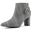Allegra K Women's Check Ankle Boots with Pointed Toe, Chunky Heel, Size 24.5cm, Black and White