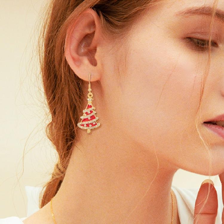 Holiday Rhinestones Christmas Earrings Lightweight Alloy Construction Ear Studs Red/Green Party Jewelry Gift