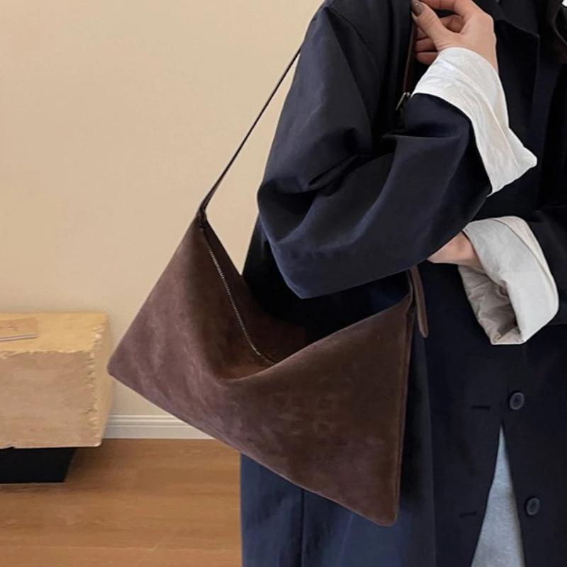 Solid PU Mirad Retro Large Capacity Suede Shoulder Bag for Women 2026 High Quality Versatile Commuting Women's Crossbody Bag