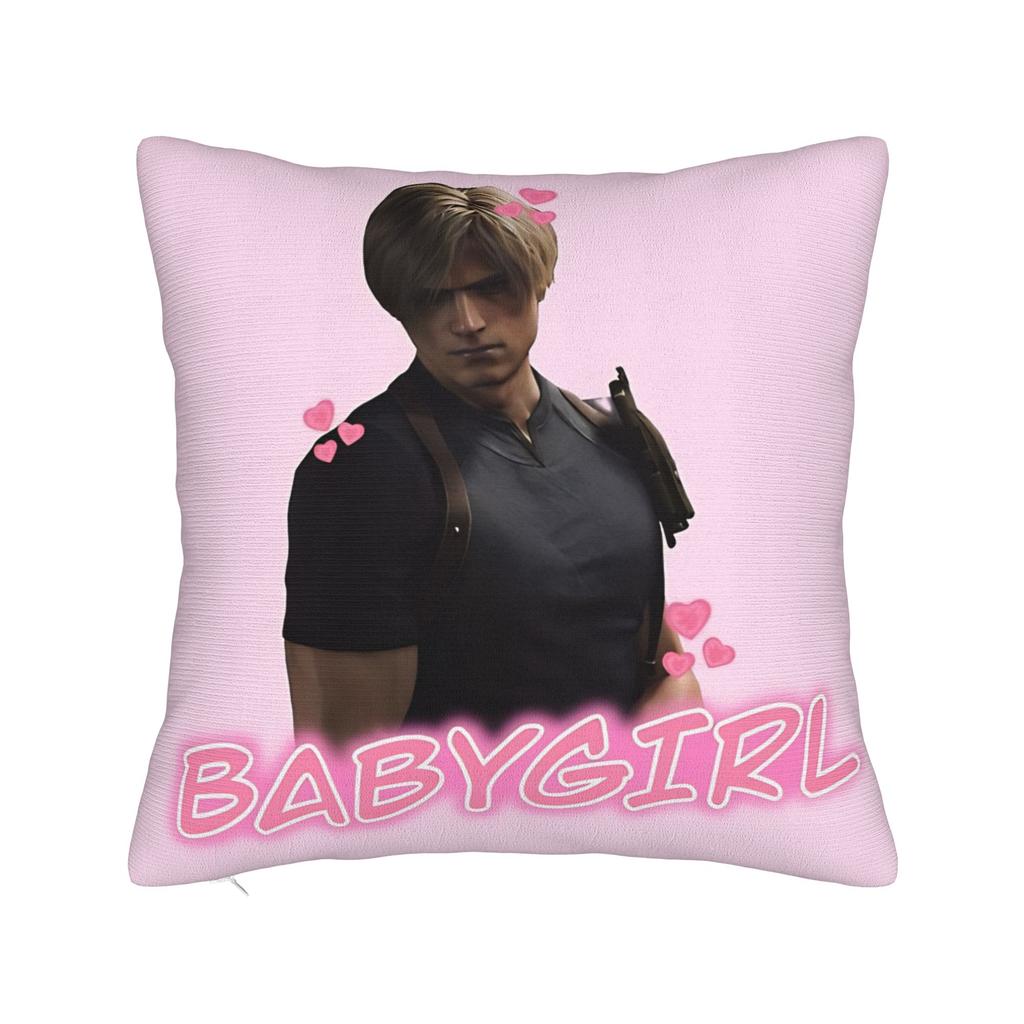 Romantic Pink Bow Leon S Kennedy Pillowcase Printed Fabric Cushion Cover Gift  Throw Pillow Case Cover Home Square 18"