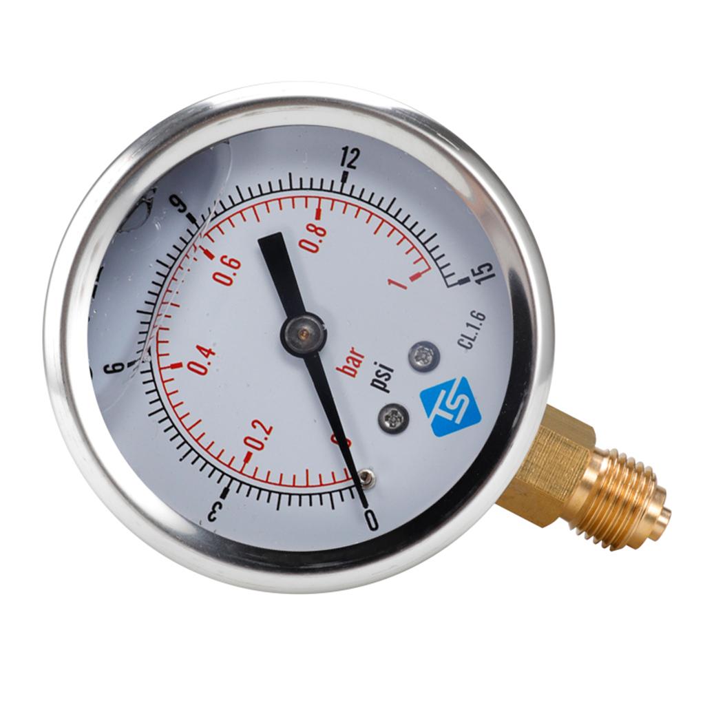 16 Styles Dual Scale Liquid Filled Pressure Gauge with Brass Internals 1/4" BSPT Bottom Mount Pressure Gauge Durable