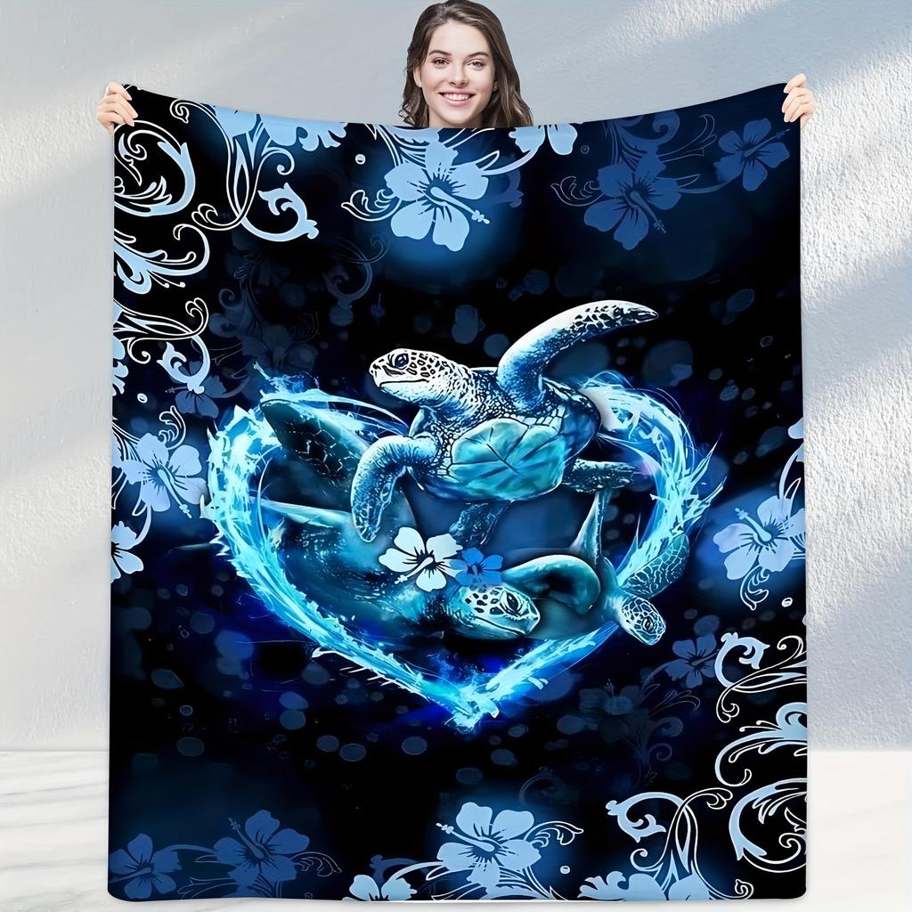 1pc Sea Turtle Print Flannel Blanket, Soft Cozy Throw Blanket Nap Blanket For Travel Sofa Bed Office Home