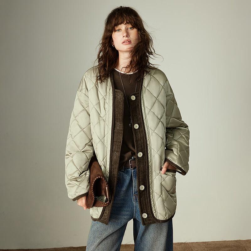 Chuyu Women's Retro Corduroy Quilted Padded Jacket