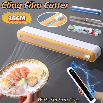 2 In 1 Food Film Dispenser Wrap Dispenser with Cutter Storage Box Aluminum Foil Stretch Film Cutter Wall Shelf Kitchen Organizer