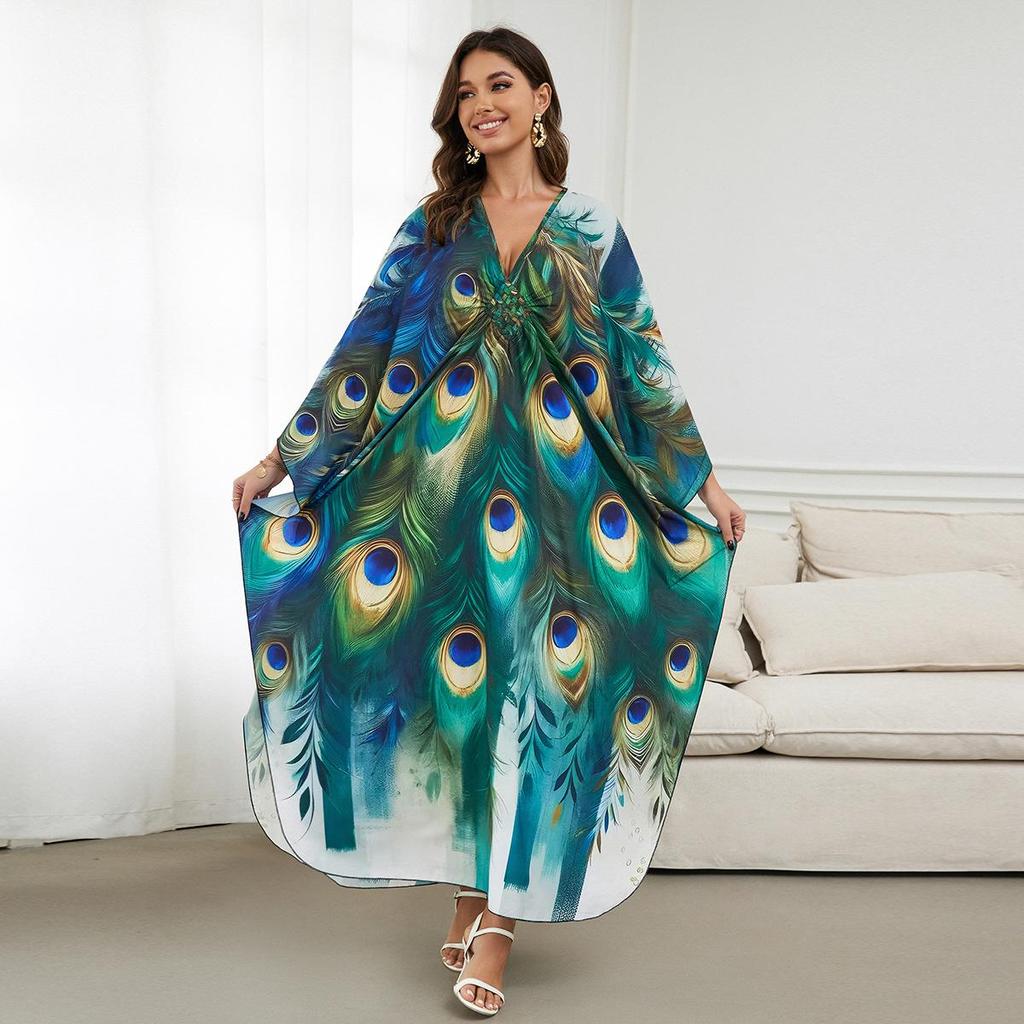Beach Kaftans for Women Printed Maxi Dresses Cover Ups for Swimwear Summer Vacation Bathing Suits Factory Supply