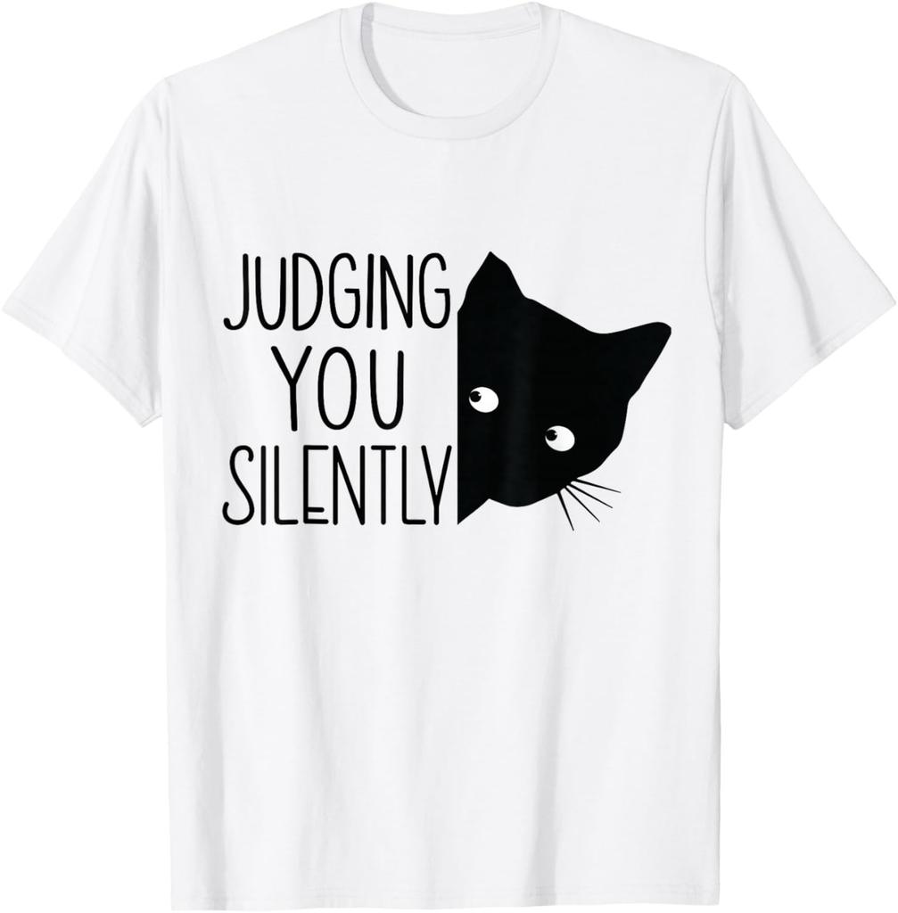 Cat Judging You Silently, Funny Black Cat Mom Dad T-Shirt