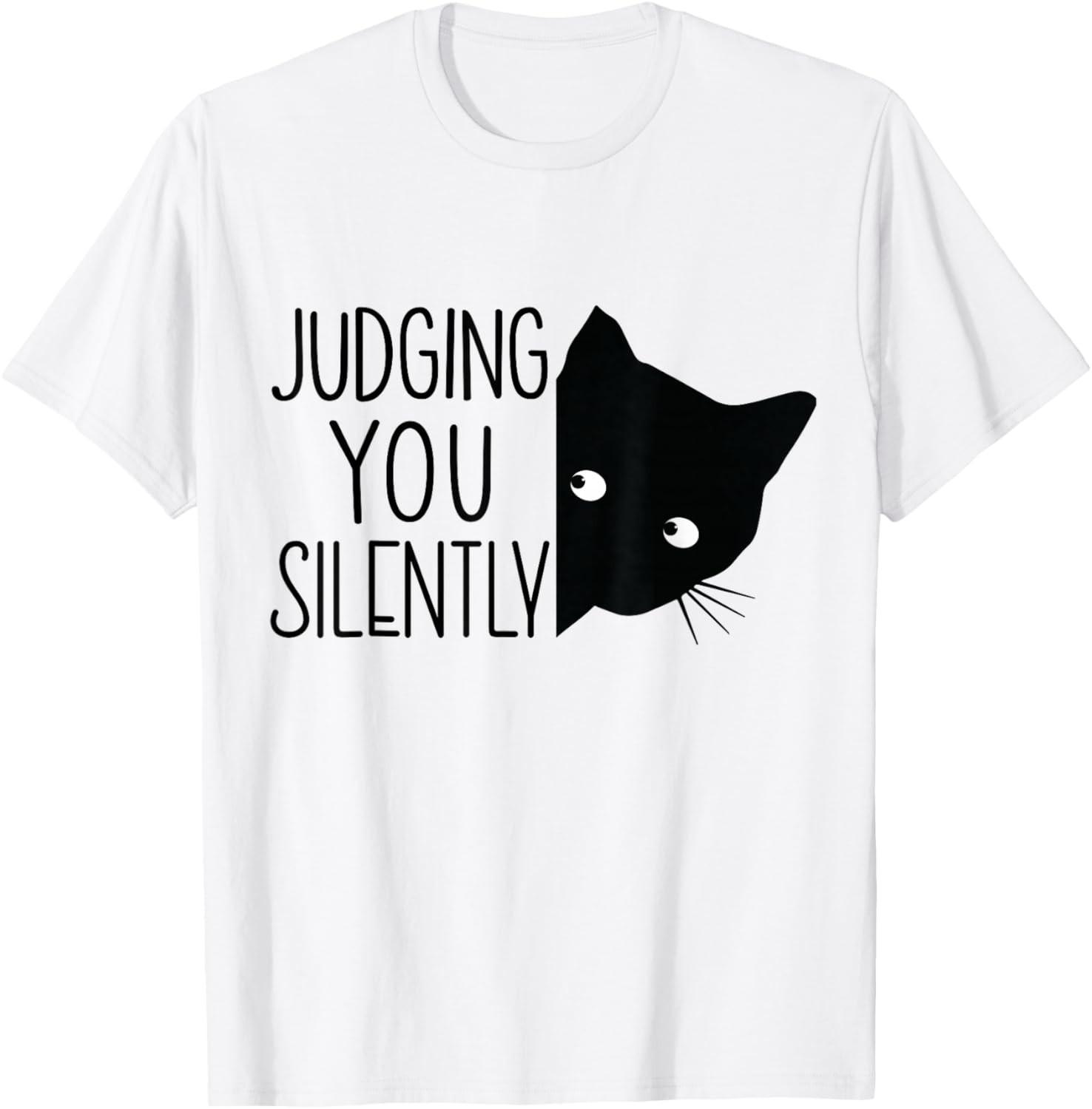 Cat Judging You Silently, Funny Black Cat Mom Dad T-Shirt S разноцветный