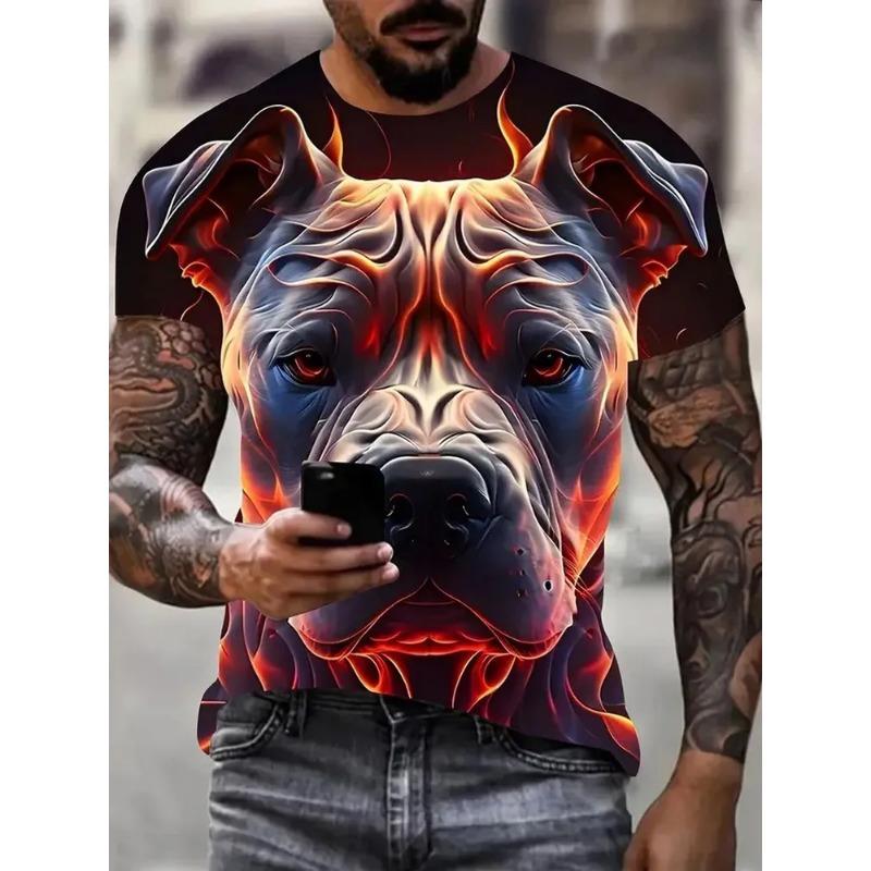 Men's Summer Loose Casual Round Neck Short Sleeved Men's Striped 3D Animal T-shirt Top S-6XL