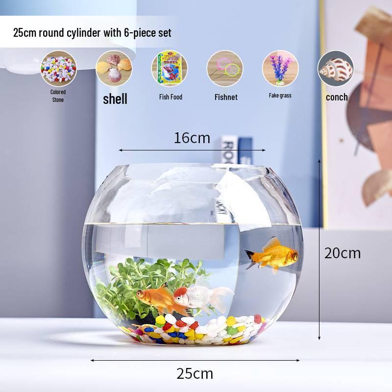 Jialei Dezhu Transparent Round Glass Fish Tank & Turtle Aquarium for Desktop Living Room