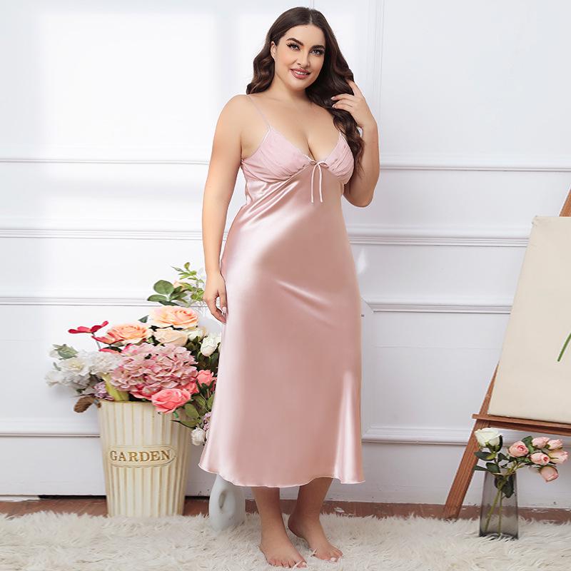 Yaoting Women's Plus Size Ice Silk Camisole Nightdress for Summer - CQ311
