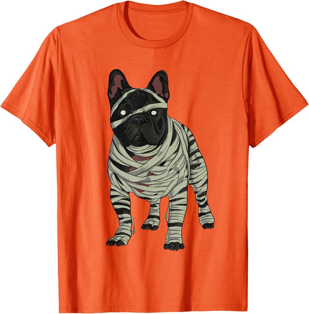 French Bulldog Mummy Halloween Costume Dog Lover Graphic Tee Breathable Cotton Casual T-Shirt