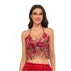 Belly Dance Bandage Glitter Bra Top with Chest Pad Women Belly Dance Costumes for Cosplay Halloween Performances Stage