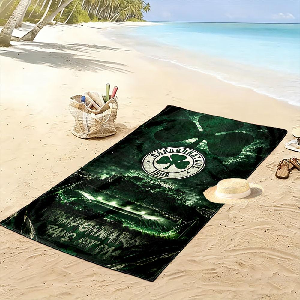 "Green Shamrock with Greek Stadium Design" Patterned beach towel quick dry perfect for travel outdoor sports jogging the beach and swimming